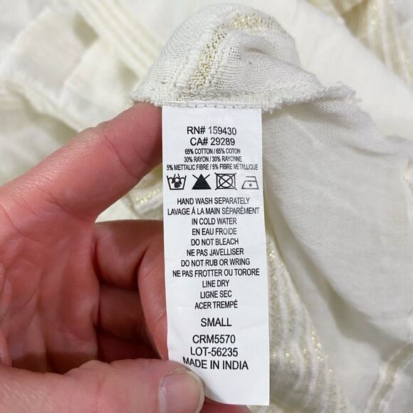 Elan Cream & Metallic Gold Long Sleeve Coverup Dress Women's Sz Small EUC V-Neck - Picture 8 of 10